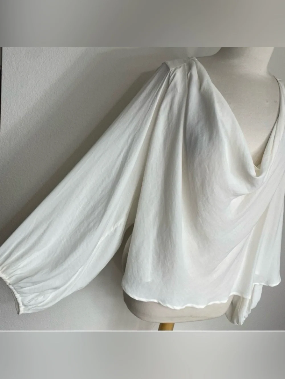 Free People Women White Drappy Peasant Sleeve Oversize Blouse Size Large Coastal
